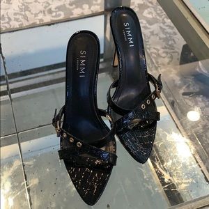 SIMMI Micaela Black Patent Croc Stiletto Mules